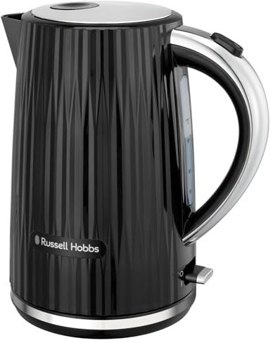 Russell Hobbs Electric Kettle (Hot Water, Tea or Coffee, 1.7L, Push to open lid, Perfect pour spout, Removable washable filter, Illuminated switch, Chrome accents, Black, 3000W) Eden 27361