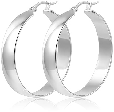 ALEXCRAFT Tjocka örhängen Silver 925 Large Hoop Örhängen Dam Chunky Large Silver Hoop Örhängen för kvinnor Flickvän Mamma Tjejer