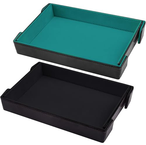 SIQUK 2 Pezzi Rettangolo Tavola per Dadi Vassoio per Dadi Magnetico PU e Velluto Tavola Dadi Pieghevole Dice Tray per DND RPG (Ciano, Nero)