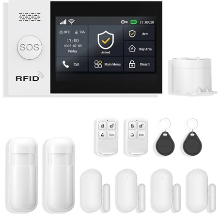 XNH 4,3 '' Touch Screen Alarm Kit 12 st, Hemsäkerhetssystem med 120DB Siren, Dörrfönstersensorer, Rörelsedetektor, Fjärrkontroller, Kompatibel med Alexa