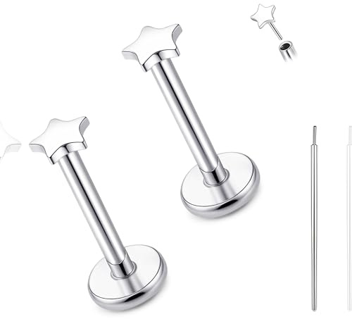 limerencia Titan Fadenlose Flache Rücken Ohrring Stud, 20G Press Fit Titan Push Pop in Knorpel Tragus Labret Lippe Medusa Muschel Körper Piercing Schmuck Hypoallergen für Damen Herren