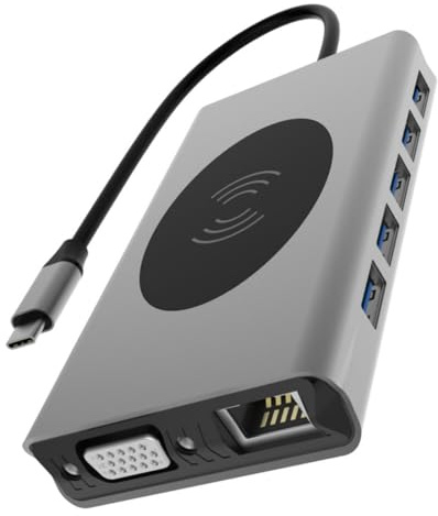 MERRYHAPY Estación De Acoplamiento Concentrador USB Multifunción Carga Inalámbrica para Computadora Portátil Compatible Tipo c y Móviles