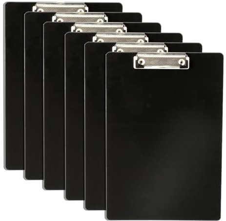 6 Pcs Clipboard A4 Clipboards, Plastic Clipboard Folder, Writing Clip Boards with Clips, for Classroom Home Office Supplies, Enhanced Writing Experience (Black)