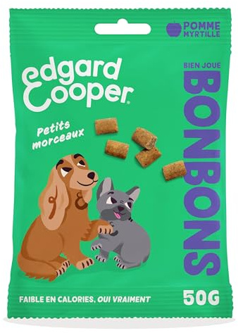Edgard & Cooper Leckerli für Hunde, kleine natürliche Süßigkeiten für ausgewachsene Hunde, ohne Getreide, 1 x 50 g, Apfel & Blaubeeren