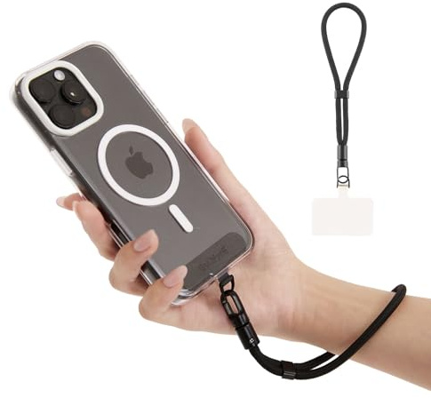 Golifyne Phone Wrist Strap | 6mm Wristlet Lanyard + Tether Tabs | Anti-Theft Armband for iPhone/Samsung/Most Cellphone (Without Case) - Black