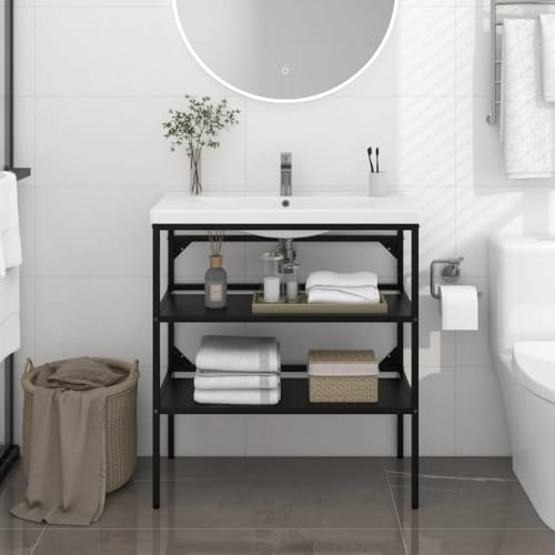 WSJHUHK Meubles, armoires et rangement, unités de lavabo, unités de salle de bain, lavabo de salle de bain, cadre noir 79 x 38 x 83 cm en fer