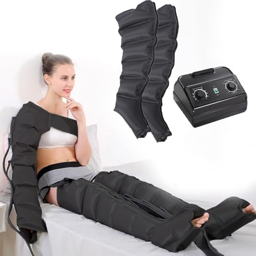 Massaggiatore Piedi e Gambe 6 Camere, Pressoterapia a Casa, Linfodrenaggio Professionale, Apparecchio Massaggiatore, per Vita Braccia Gambe Caviglie (Black, Two Legs)