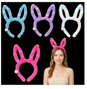 ZOMKIFA 4 Pièces Serre Tete Lumineux, Serre-Tête Oreilles de Lapin LED, Bandeau Lumineux Pour Filles, Cheveux Dames, Décoration d'oreilles de Lapin Brillantes