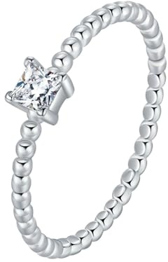 Gualiy 14 Karat Goldring, Weißgold Ring Damen Freundschaft mit Quadrat Form Moissanit Ring Größe 52