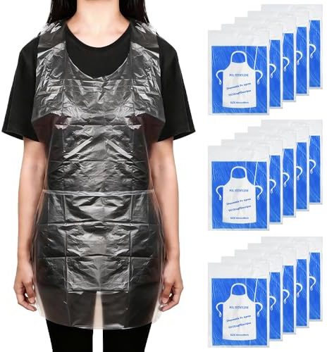 WEFHEF 100 Stück Einwegschürzen, Transparente Kunststoff Kochschürze Wasserdicht Plastikschürzen Geblockte Einmalschürzen Polyethylen-Schürzen Schürze Ölbeständig für Kochen, Reinigen, Malerei