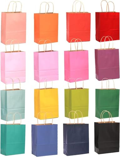 16Pcs Krafttaschen mit Griffen Geschenktaschen 33x26x13cm Papiertüten Geschenktüten16 Verschiedene Senior Farbe Taschen Mehrfachverwendung Mit Griffen