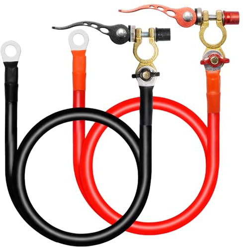 Ollanoos 25mm² 100cm 3AWG Cavo batteria con morsetti ad anello M8/M10, 120A 300V cavo di collegamento per inverter, cavo in rame per batteria auto 12V/24V