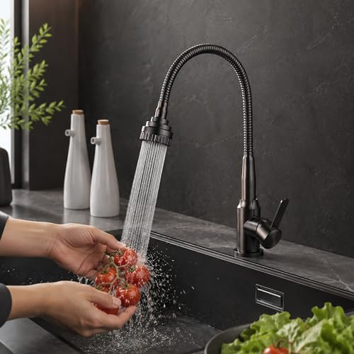 Flexible Kitchen Sink Mixer Tap Single Lever Kitchen Tap with Flexible Hose Bendable Sink Taps Flexi 304 Stainless Steel Hose with Dual Function Aerator 360° Swivel