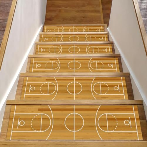 RODAILYCAY Tappetini per scale in legno antiscivolo per campo da basket, 15 pezzi, 20,3 x 76,2 cm, tappeto per scale per interni, tappetini di sicurezza per bambini, anziani e animali domestici