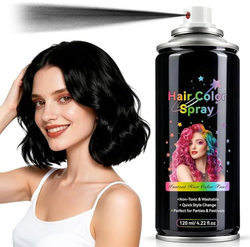 Haarspray Schwarz Auswaschbar - Sofortige Färbung | Hair Color Spray Für Kinder und Erwachsene Geeignet | Schwarzes Haarspray Styling-Werkzeug | Black Hair Spray Party Essentials