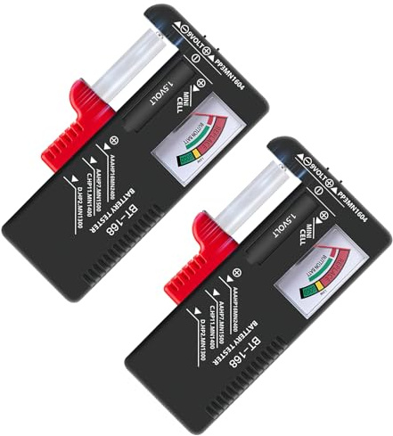 Analogue Battery Tester, Universal Battery Checker for AA AAA C D 9V 1.5V Button Cells, No Power Needed, Clear Pointer Indication, Compact Tester for Small Batteries UK (2 PCS)