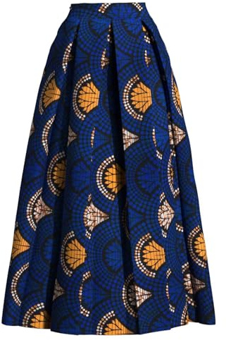 XUHOGU Jupe Femme Longue Ankara Wax Taille‑Haute avec Poches