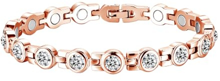 Lynizo magnetarmband dam, hjärta/rund/droppar silver magnet armband | Vitala armband för att minska stress, justerbart rostfritt stål armband för bättre sömn, 21 cm zirkonium damarmband