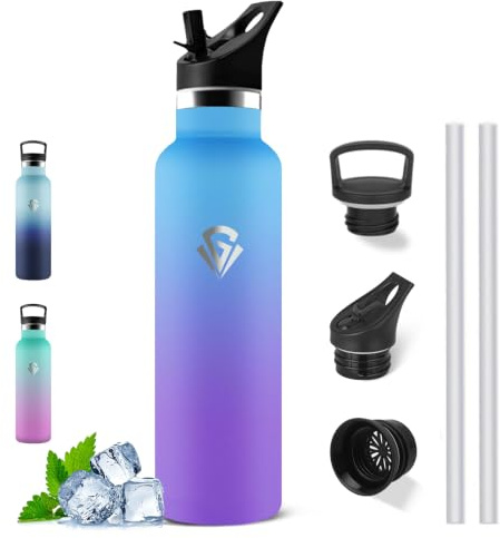 Borraccia Termica, Borraccia 1 litro, con Cannuccia, Senza BPA, per Yoga | Borraccia con Cannuccia Senza Perdite, Borraccia Acciaio Inox, Isolato Sottovuoto, Borraccia Metallo per Escursionismo