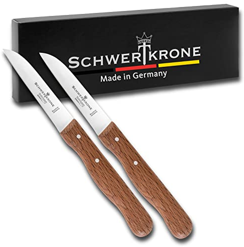 Schwertkrone® Schälmesser gerade Premium 2er Set [MADE IN SOLINGEN - GERMANY] - Gemüsemesser Obstmesser - Küchenmesser klein scharf - Schneidemesser Kartoffelschälmesser - Allzweckmesser (2x 7,5cm)