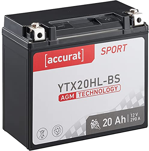 Accurat Motorradbatterie YTX20HL-BS - 12V, 20Ah, 290A, rüttelfest, wartungsfrei - Starterbatterie, AGM Batterie in Erstausrüsterqualität für Rasentraktor, Roller, Motorrad, Quad