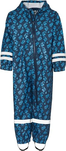 Playshoes Pojkar regn overall byggplats heltryck regnbyxor, Blå (Marine 11), 86 cm