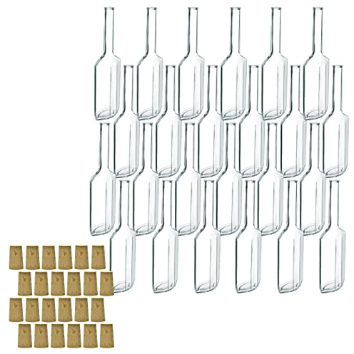 gouveo 24er Set Glasflaschen 100 ml Amalfi mit Korken (SK) - Kleine Flaschen aus Glas mit Korken - Glasflasche mit Korkverschluss zum Befüllen von Likör, Schnaps, Öl (AFT100SK)