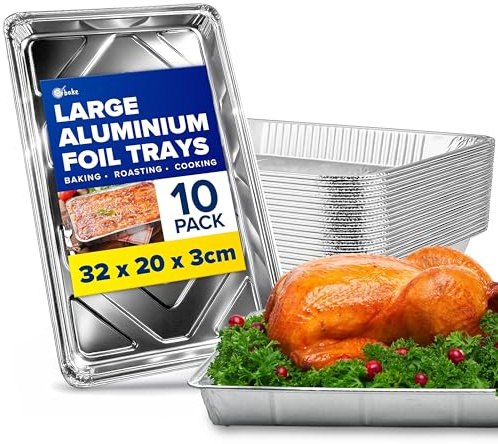 ebake Aluschalen – 10 Stück Einweg Alu Grillschalen (32 cm x 20 cm x 3,3 cm) – Große Grillschale alu zum Backen, Braten, Kochen, Grillen, Grillen und Aufbewahren von Lebensmitteln