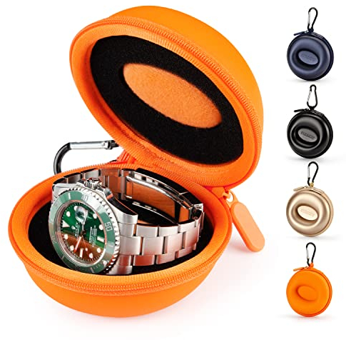 HELMDY Uhrengehäuse Uhrenbox Organizer für Damen und Herren, Reise-Uhrenetui 1 Slot, Tragbare Einzeluhr-Aufbewahrungsbox - Für alle Armbanduhren & Smart Watch bis zu 50mm (Orange-1 Stück)