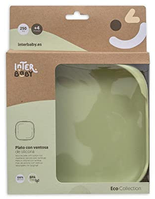 Piatto piano in silicone verde con ventosa per bambini