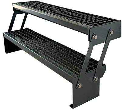 Kaminbau Mierzwa Premium Stahl Treppe Verstellbar Verzinkt & komplett Anthrazit Pulverbeschichtet 2 Stufen (Breite 80 cm) (Höhe 30-43 cm) Wetterfest Gitterroststufe Gartentreppe