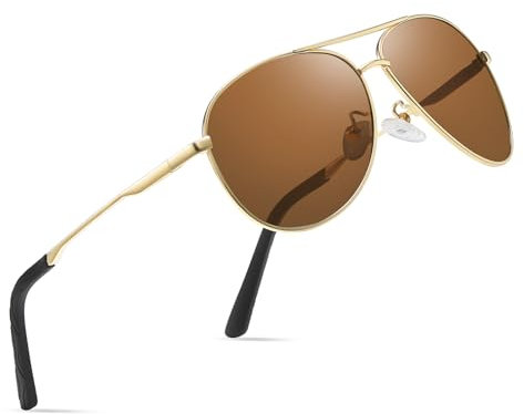wearPro Sonnenbrille-Herren-Damen-Polarisiert Premium Metallrahmen Sonnenbrillen Unisex mit UV400 Schutz Vintage Schwarz Fahrerbrille (3-Gold Rahmen/Braune Linsen)