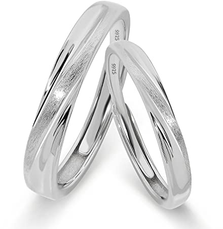 Meissa Anelli di coppia in argento 925 Fascia di coppia a torsione per uomini e donne Anello di fidanzamento promessa di matrimonio anello di anniversario Set di anelli, Set di due