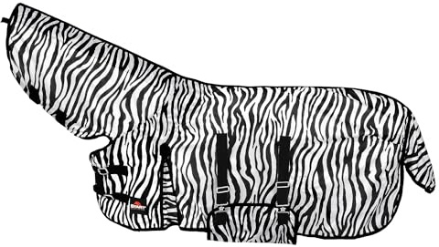 Start Fliegendecke mit Halsteil & Belly Flap – atmungsaktives Mesh-Bug-Sheet schützt vor Insekten, leicht und bewegungsfreundlich (Weiß/Schwarz, 145 cm)