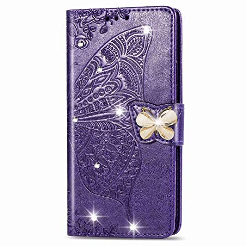 Handyhülle für Samsung Galaxy A54 5G Hülle Glitzer Bling Schmetterling Flip Lederhülle, Samsung Galaxy A54 5G Handyhülle Book Case PU Leder Tasche und Magnet Kartenfach Schutzhülle Handy hüllen lila