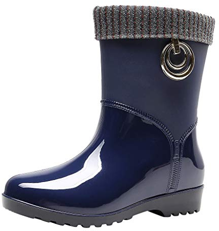 FNKDOR Gummistiefel Damen Gefüttert Halbhoche Weitschaft Regenstiefel#16