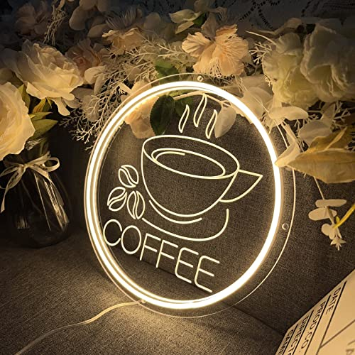 COFFEE Neon Sign, 30 * 30cm LED Schild 3D Graviertes Neonlichter Wanddeko Leuchtschild Neonlicht Dekoration für Bar Kaffeehaus Heimdekoration Party-Dekoration(USB-Stromanschluss, Mit Montagezubehör)