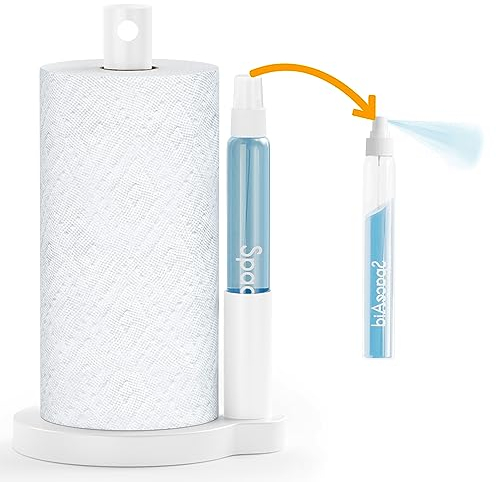 SpaceAid SprayNeat - Soporte para Toallas de Papel con Botella de Aerosol, Soporte dispensador de Toallas de Papel para encimera con pulverizador en el Centro Interior, Rodillo de Toallas de Papel