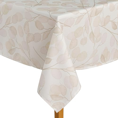 ESSEX - Tischdecke Stems, 110 x 160 cm, Tischtuch, 100% Polyester, Abwaschbar, Blätter - Beige