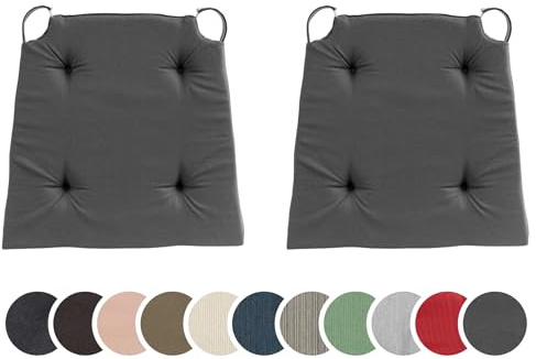sleepling 2er Set Stuhlkissen, 42 (vorne) 35 (hinten) x40x5cm, Dunkelgrau | Sitzkissen für Stuhl & Bank mit Klettverschluss, Indoor & Outdoor, 100% Baumwolle, Made in EU, Waschbar bis 30 Grad, 2 Stück
