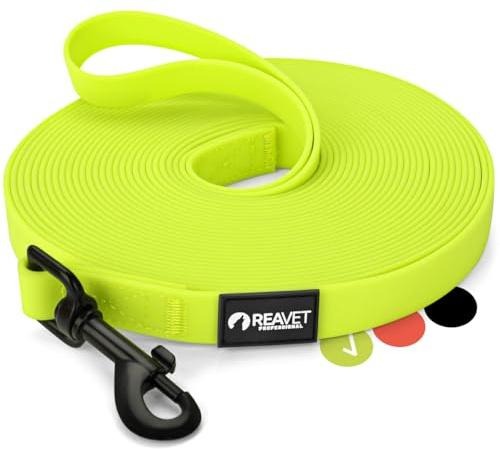 ReaVET Schleppleine für Hunde 10 Meter, Neon Gelb I Robuste & wasserfeste Hundeleine lang I Übungsleine mit Griff, Trainingsleine Laufleine für große & kleine Hunde