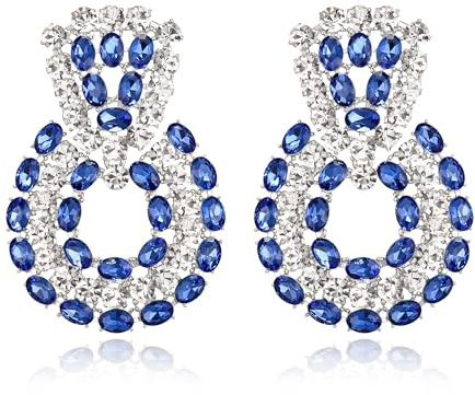 EVER FAITH Strass Kristall Geometrische Statement Ohrringe für Damen Hochzeit Party Runde Hoop für Braut Blau Silber-Ton