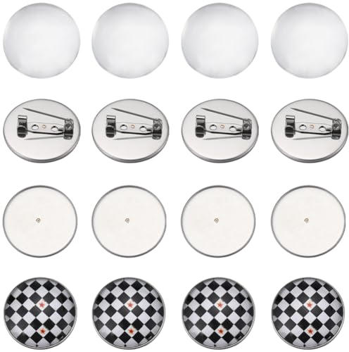 SUNNYCLUE 1 Box 40 Stück Cabochon Lünettenfassungen Anstecknadel Rohlinge Aus Edelstahl 20 Stück Runde Cabochon Tablett Broschenrohlinge 20 Stück Klare Glas Cabochons Abzeichen Broschen Bastelset Zum