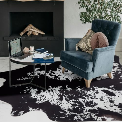 SUNCOWLLY Teppich aus Rindsleder, 1,4 x 1,6 m, Kuhfell-Druck, Premium-Teppich, Tierdruck, Westernzimmer-Dekoration für Wohnzimmer, Schlafzimmer, Esszimmer