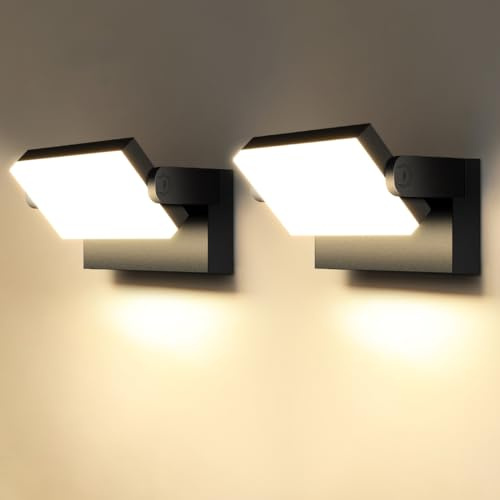 Kingwei 40W Appliqué Mural Extérieur/Interieur 2 Pièces Blanc Chaud 3000K Noir Applique Moderne Exterieur étanche IP65 avec 361° LED Panneau Rotatif Projecteur pour Garage terrasse entrée