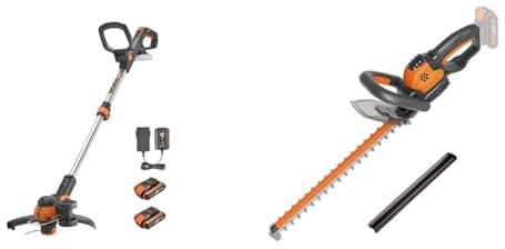 Cortabordes y perfiladora 20V Máx Worx | PowerShare | WG163E | Incluye 2 baterías 2Ah y Cargador | 30 cm & Cortasetos 20V Máx. | PowerShare | WG261E.9 | No Incluye batería ni Cargador | 46 cm de Peine