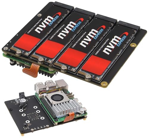 Geekworm X1011 PCIe to Quad M.2 NVMe SSD HAT Shield for Raspberry Pi 5 | Support 4-Bay, PCIe 2.0, NOT support RAID