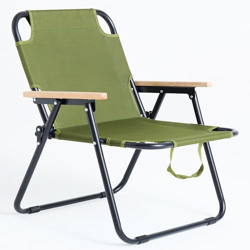 T-ZBDZ Campingstuhl Faltbar Klappstuhl Camping, Faltstuhl Camping, Klappbare Campingstühle mit Armlehnen, Tragbarer Stuhl Gartenstuhl Anglerstuhl, für Picknick Angeln Strand Garten - Grün