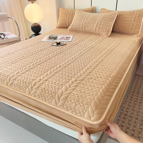 JIANINGHOME Flanell Spannbettlaken 200x220,Fleece Spannbettlaken Winter Samt Warm Kuschel Boxspringbett Frottee Bettlaken Biber Spannbetttuch