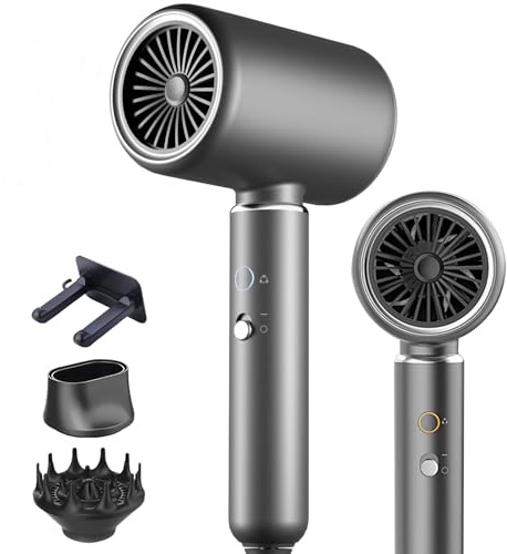 Bizcasa Phon Capelli Professionale, Asciugacapelli con Motore AC 2200w per Asciugatura Rapida, 4 Impostazioni Di Temperatura, 2 accessori styling, per Salone e Molte Acconciature (Grigio 2)